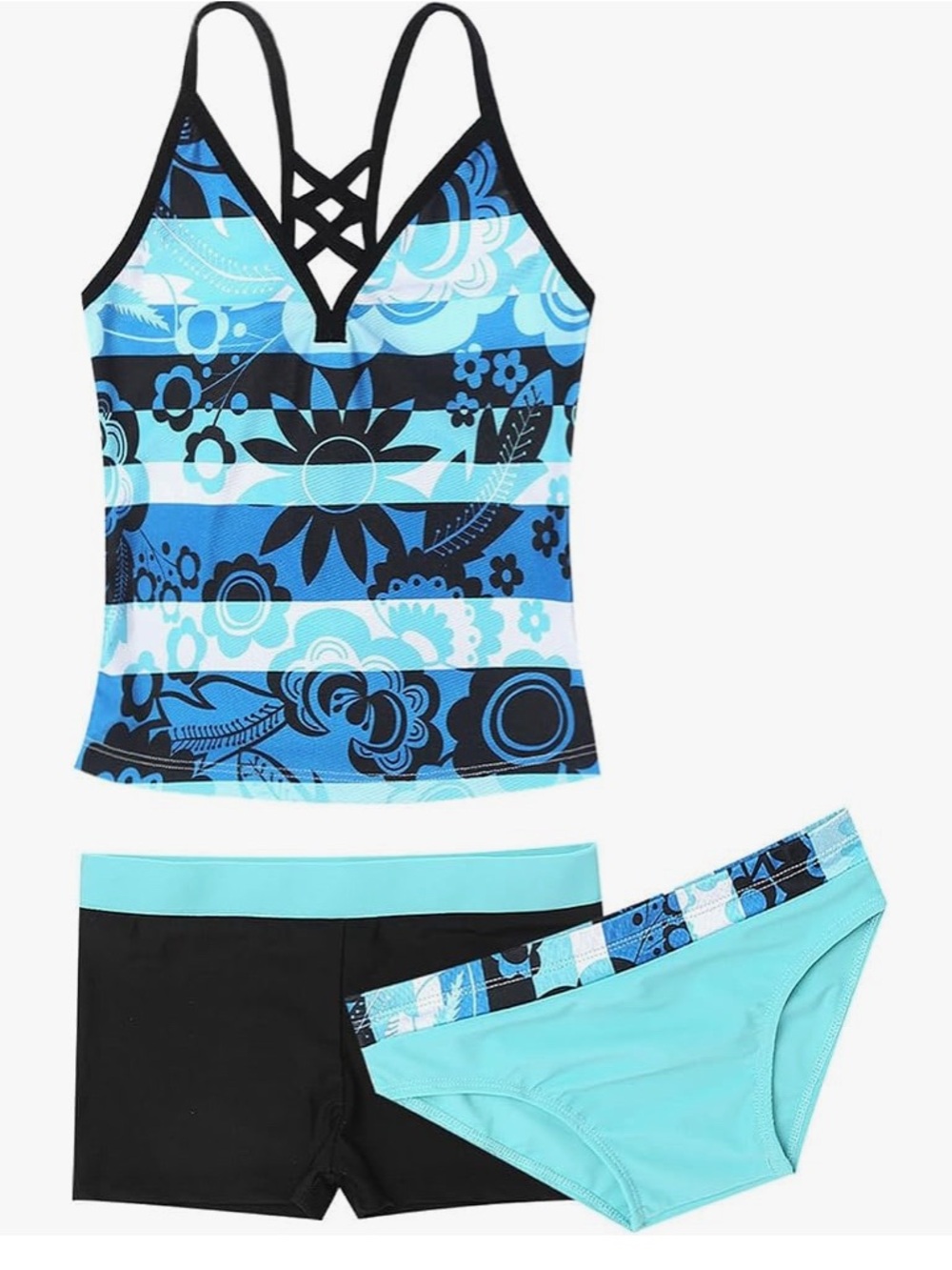 Girls' Swimsuit Tankini Set Split Swimwear Floral Print Bikini Size 10